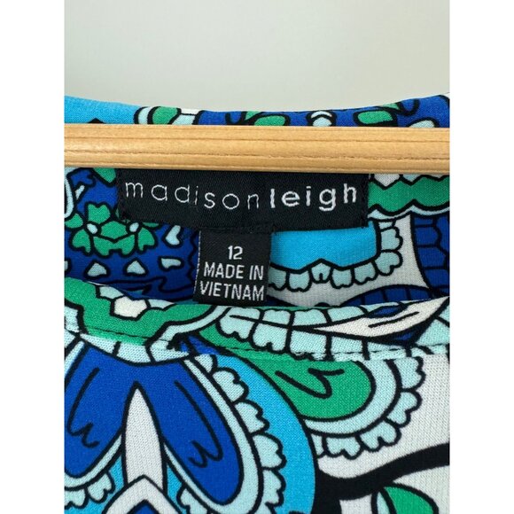 Size 12 Blue Green Paisley Print Shift Dress Classy Day/Evening Office Career - Picture 4 of 4